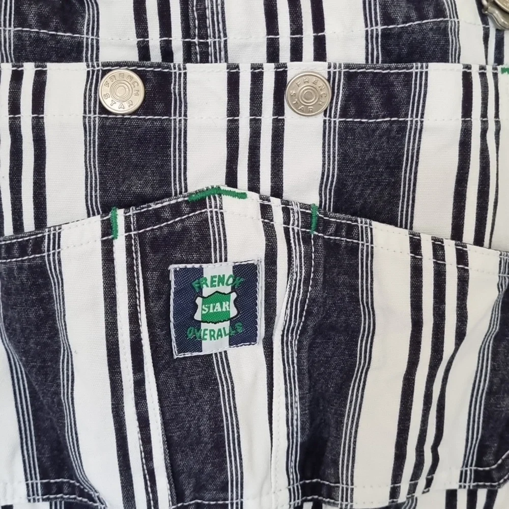 French star overalls, vintage, 90's,blue denim look & white stripes, size L - Picture 5 of 13